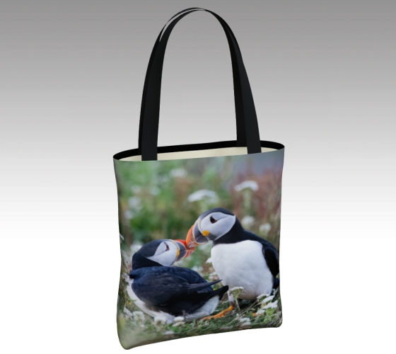 Canvas Tote - Kissing Puffins